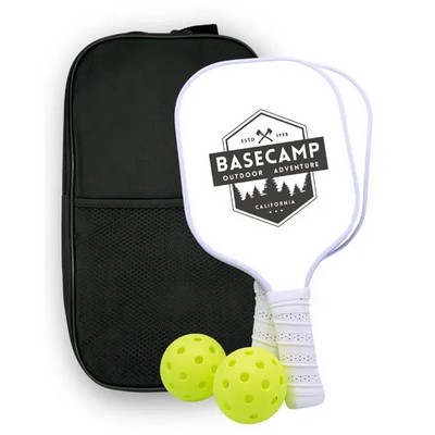 Custom Fiberglass Pickleball Paddle Set with Bag - White